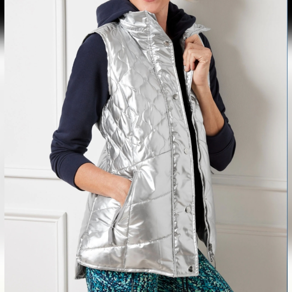 Talbots Silver Quilted Vest
